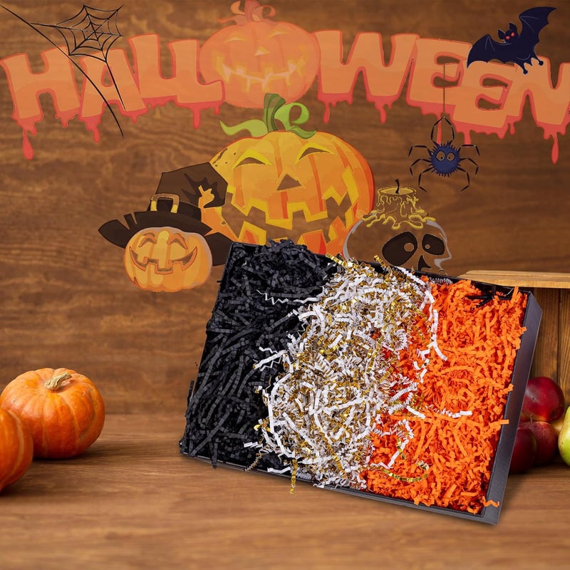 Jocomoni 10.6oz Halloween Crinkle Cut Paper Shred Filler Black Orange Crinkle Cut Paper Sherd Filler for Gift Wrapping Craft DIY Packaging Filling Party Supply - Image 4